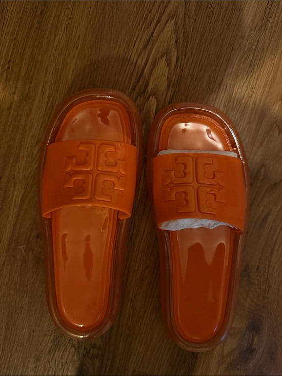 Tory Burch Shoes - Tory Burch Orange Glossy Slide Sandals